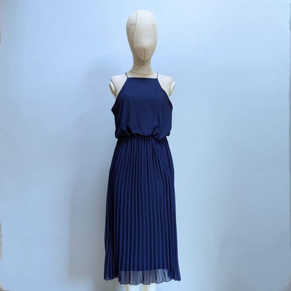 Sam Edelman Navy Smock Plisse Midi Dress - Size 2